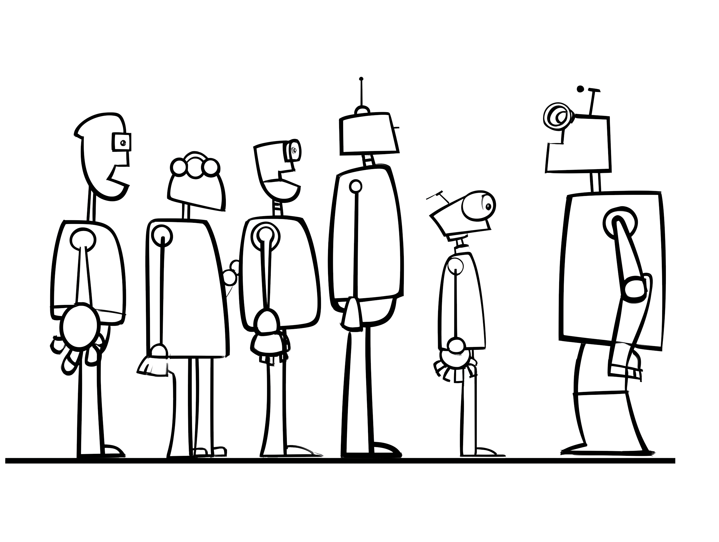 Illustration of several robots standing next to each other Illustration of several robots standing next to each other
