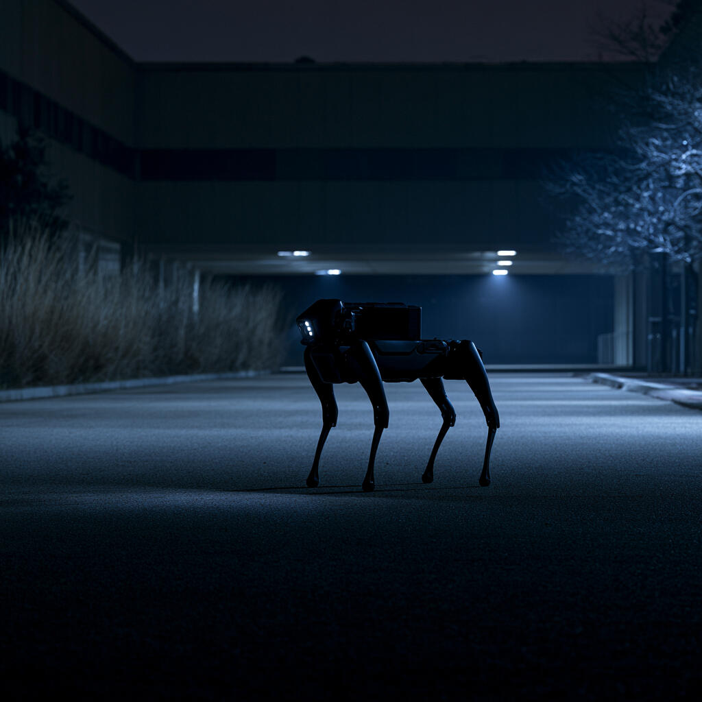 Photo illustration of a robot dog Photo illustration of a robot dog at night